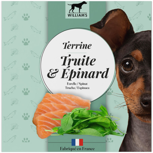 Terrine chien WILLIAM'S truite et épinards 80g