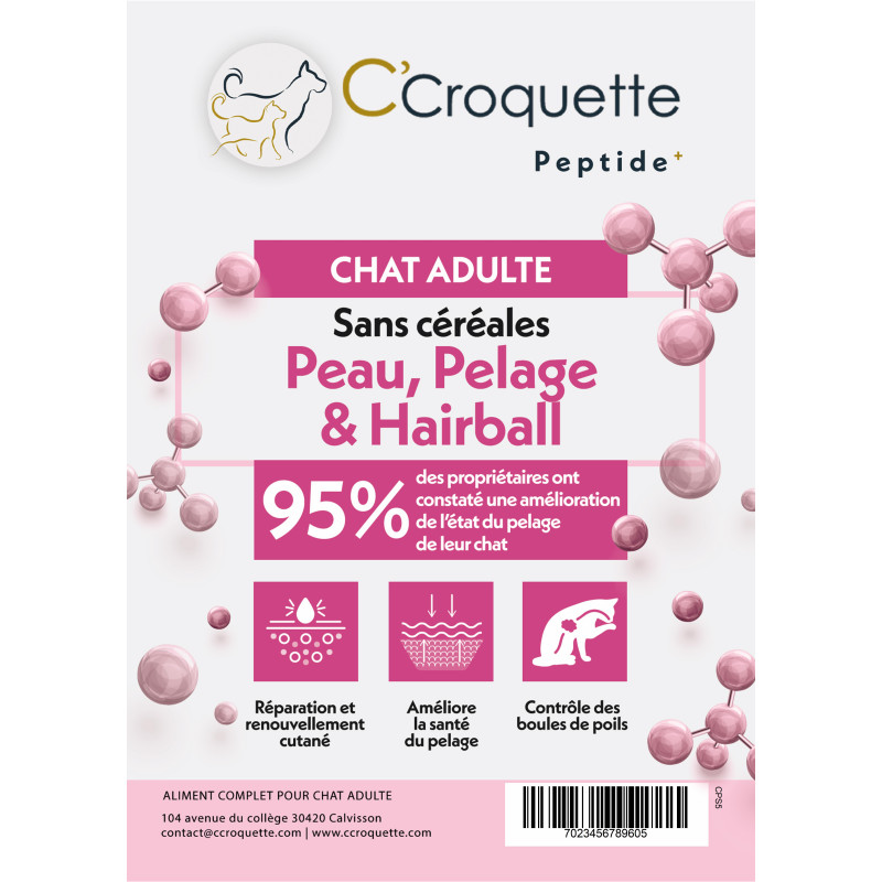 Alimentation de soins peau et pelage pour chat - Sans Céréales